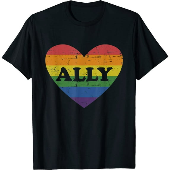 Ally rainbow flag heart for LGBT gay and lesbian support T-Shirt