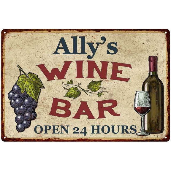 Ally's Rustic Wine Bar Sign Wall Dcor Kitchen Gift 12x18 Metal 112180056080
