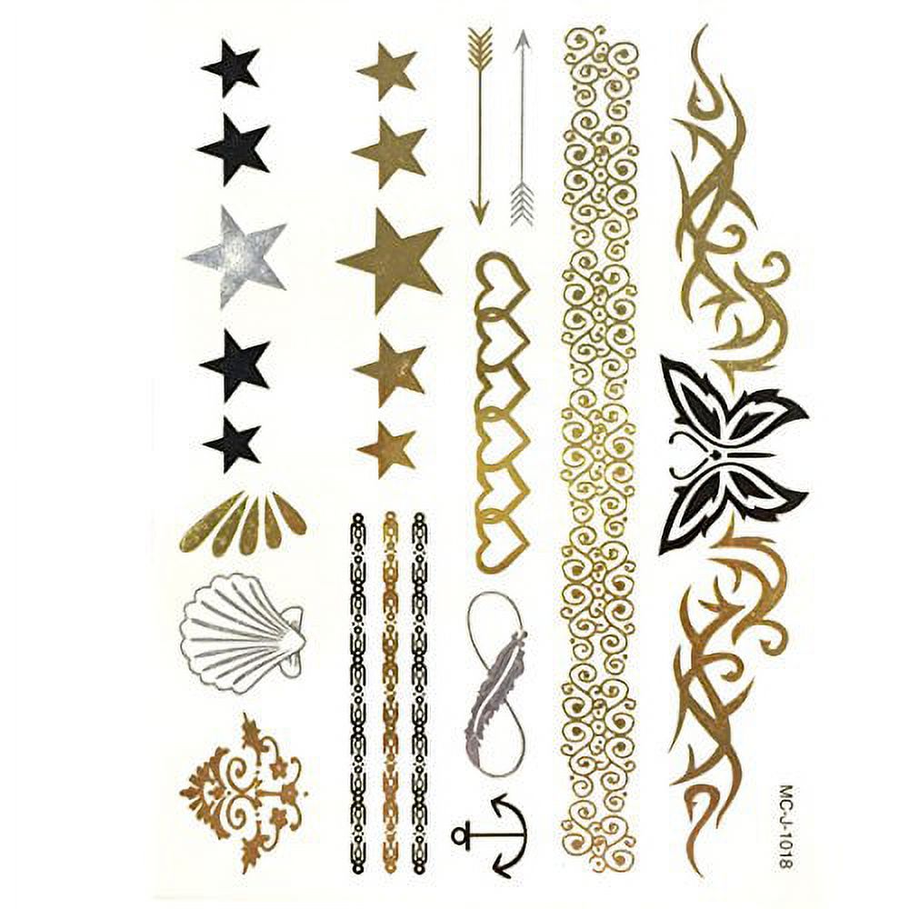 Allydrew Large Metallic Gold Silver and Black Body Art Temporary Tattoos, Stars, Hearts, Arrows