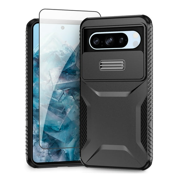 Allyechgroup Google Pixel 8 Pro Case with Screen Protector, Sliding Camera Lens Protective Heavy Duty Shockproof Anti-Scratch Bumper Protective Phone Case for Google Pixel 8 Pro, Black