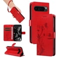thumbnail image 1 of Allyechgroup Wallet Case for Apple Google Pixel 6 Pro, Butterfly Floral Embossed Premium PU Leather Shockproof Flip Stand Cards Slots Hand Wrist Phone Case for Apple Google Pixel 6 Pro, Red, 1 of 7