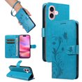 thumbnail image 1 of Allyechgroup Wallet Case for Apple iPhone 16, Butterfly Floral Embossed Premium PU Leather Shockproof Flip Stand Cards Slots Hand Wrist Phone Case for Apple iPhone 16, Blue, 1 of 7