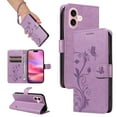 thumbnail image 1 of Allyechgroup Wallet Case for Apple iPhone 16, Butterfly Floral Embossed Premium PU Leather Shockproof Flip Stand Cards Slots Hand Wrist Phone Case for Apple iPhone 16, Purple, 1 of 7