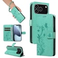 thumbnail image 1 of Allyechgroup Wallet Case for Apple iPhone 17 Pro, Butterfly Floral Embossed Premium PU Leather Shockproof Flip Stand Cards Slots Hand Wrist Phone Case for Apple iPhone 17 Pro, Green, 1 of 7