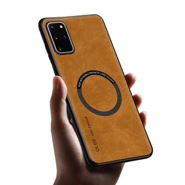 Allyetch Magnetic Back Case Cover for Samsung Galaxy S20 Plus, Slim Fit Back Cover PU Leather TPU Bumper Anti-Scratch Compatible with Car Mount Shockproof Phone Case for Galaxy S20 Plus, Brown