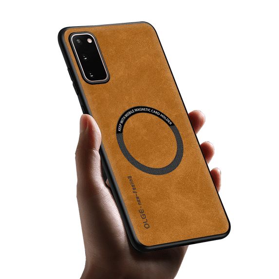 Allyetch Magnetic Back Case Cover for Samsung Galaxy S20, Slim Fit Back Cover PU Leather TPU Bumper Anti-Scratch Compatible with Car Mount Shockproof Phone Case for Galaxy S20, Brown