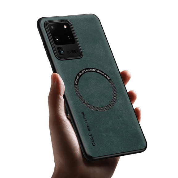 Allyetch Magnetic Back Case Cover for Samsung Galaxy S20 Ultra, Slim Fit Back Cover PU Leather TPU Bumper Anti-Scratch Compatible with Car Mount Shockproof Phone Case for Galaxy S20 Ultra, Green