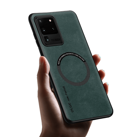 Allyetch Magnetic Back Case Cover for Samsung Galaxy S20 Ultra, Slim Fit Back Cover PU Leather TPU Bumper Anti-Scratch Compatible with Car Mount Shockproof Phone Case for Galaxy S20 Ultra, Green