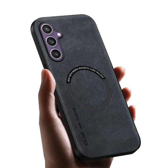 Allyetch Magnetic Back Case Cover for Samsung Galaxy S24, Slim Fit Back Cover PU Leather TPU Bumper Anti-Scratch Compatible with Car Mount Shockproof Phone Case for Galaxy S24, Black