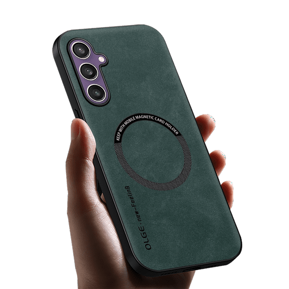 Allyetch Magnetic Back Case Cover for Samsung Galaxy S24, Slim Fit Back Cover PU Leather TPU Bumper Anti-Scratch Compatible with Car Mount Shockproof Phone Case for Galaxy S24, Green