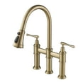 thumbnail image 1 of Allyn Transitional Bridge Kitchen Faucet with Pull-Down Sprayhead in Brushed Gold, 1 of 13