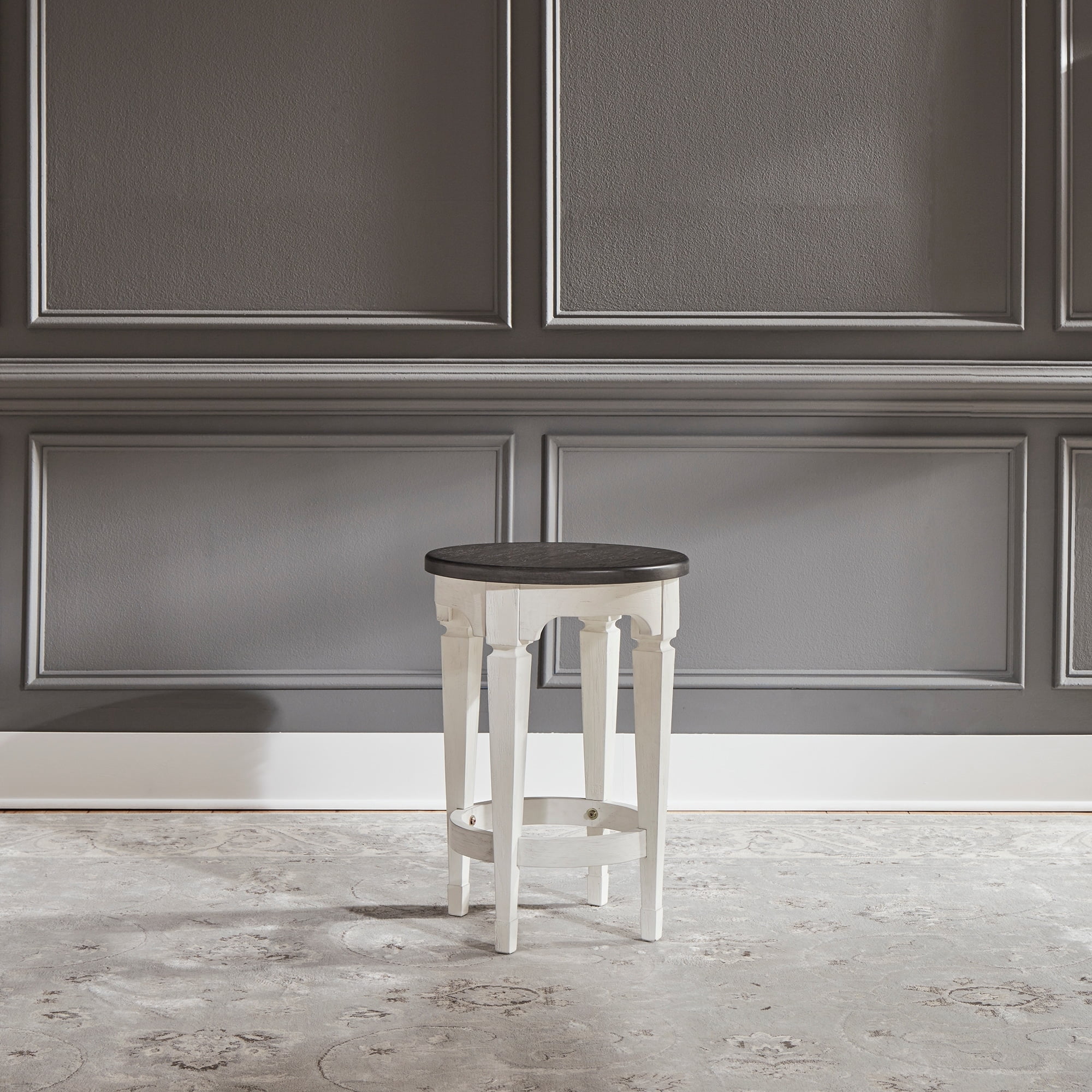 Cottage White and Charcoal Wood Counter Stool