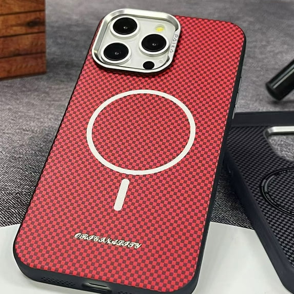 Allytchgroup Shockproof Slim Phone Case for Apple iPhone 16 Pro Max, Compatible with MagSafe & Car Mount Carbon Fiber-Style Cover, Protective iPhone 16 Pro Max Case for Women Men, Red