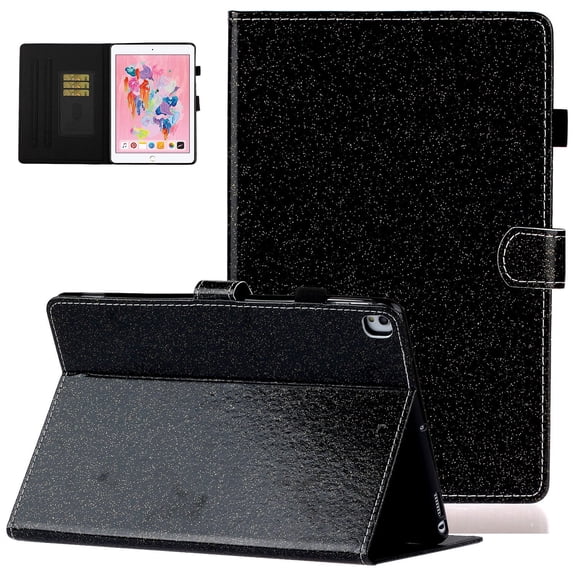 Allytech 10.2" iPad Case, iPad 10.2" 8th 7th Gen Case,PU Leather Glitter Slim Folio Flip Smart Cover Auto Sleep Wake Full Protection Pencil Holder Case Cover for Apple iPad 10.2 2020/2019,Black