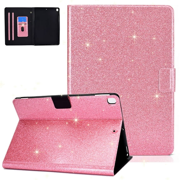 Allytech 10.2" iPad Case, iPad 10.2" 8th 7th Gen Case, PU Leather Glitter Slim Folio Flip Smart Cover Auto Sleep Wake Full Protection Pencil Holder Case Cover for Apple iPad 10.2 2020/2019,Pink