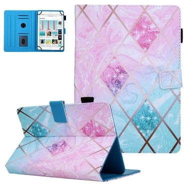 Allytech 10 Inch Tablet Case, Folio Flip PU Leather Stand Case Cover for Walmart Onn 10.1", Lenovo Tab 10.1, Huawei MediaPad, Alcatel 10 Inch, Samsung Galaxy Tab 9.7" 10.4", Pink Green Marble