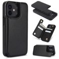 thumbnail image 1 of Allytech 2 in 1 Detachable Wallet Case for iPhone 12 Pro / 12 6.1" with Card Holder, [Large Capacity] PU Leather Magnetic Snap Kickstand Shockproof Anti-Drop Case Support Wireless Charging, Black, 1 of 9