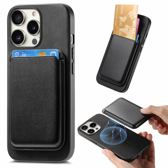 Allytech 2 in 1 Detachable Wallet Case for iPhone 16 Pro Max, [Thin & Light] [Compatible with MagSafe] Luxury PU Leather Card Holder Soft Bumper Shockproof Anti-Scratch Magnetic Case, Black