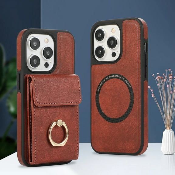 Allytech 2 in 1 Wallet Case for Apple iPhone 12 Pro/ 12,Detachable Cards Holder with Ring Holder Stand Shokproof Compatible with Magsafe Wireless Charging Support Protective Case for Women Men-Winered