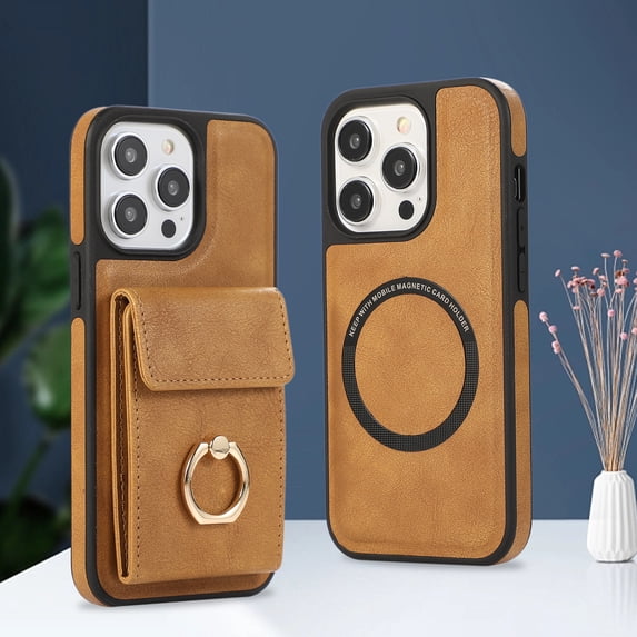Allytech 2 in 1 Wallet Case for Apple iPhone 12 Pro/12, Detachable Cards Holder with Ring Holder Stand Shokproof Compatible with Magsafe Wireless Charging Support Protective Case for Women Men -Brown