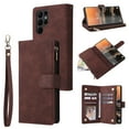 thumbnail image 1 of Allytech 2 in 1 Wallet Case for Samsung Galaxy S23 UItra, Luxury PU Leather Zipper Wallet Kickstand Cover with Card Slots & Lanyard & Photo Pocket, Magnetic Buttons Buckle Shockproof Case - Coffee, 1 of 8