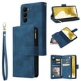 thumbnail image 1 of Allytech 2 in 1 Wallet Case for Samsung Galaxy S24 Plus, Luxury PU Leather Zipper Wallet Kickstand Cover with Card Slots & Lanyard & Photo Pocket, Magnetic Buttons Buckle Shockproof Case - Blue, 1 of 8