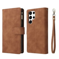 Allytech 2 in 1 Wallet Case for Samsung Galaxy S25 FE, Luxury PU Leather Zipper Wallet Kickstand Cover with Card Slots & Lanyard & Photo Pocket, Magnetic Buttons Buckle Shockproof Case - Brown