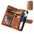 thumbnail image 1 of Allytech 2 in 1 Wallet Case for Samsung Galaxy Z Fold4, Luxury PU Leather Zipper Wallet Kickstand Cover with Card Slots & Lanyard & Photo Pocket, Magnetic Buttons Buckle Shockproof Case - Brown, 1 of 8