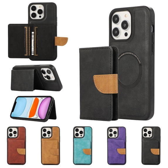 Allytech 2 in 1 Wallet Case for iPhone 13 Pro, Compatible with MagSafe, Retro PU Leather Kickstand Shockproof Anti-Fall Case with Detachable Magnetic Cards Holder for iPhone 13 Pro, Black