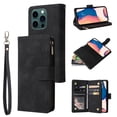 thumbnail image 1 of Allytech 2 in 1 Wallet Case for iPhone 13 Pro Max, Luxury PU Leather Zipper Wallet Kickstand Cover with Card Slots & Lanyard & Photo Pocket, Magnetic Buttons Buckle Shockproof Case - Black, 1 of 9