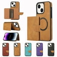 thumbnail image 1 of Allytech 2 in 1 Wallet Case for iPhone 14, Compatible with MagSafe, Retro PU Leather Kickstand Shockproof Anti-Fall Slim Case with Detachable Magnetic Cards Holder for iPhone 14, Brown, 1 of 8