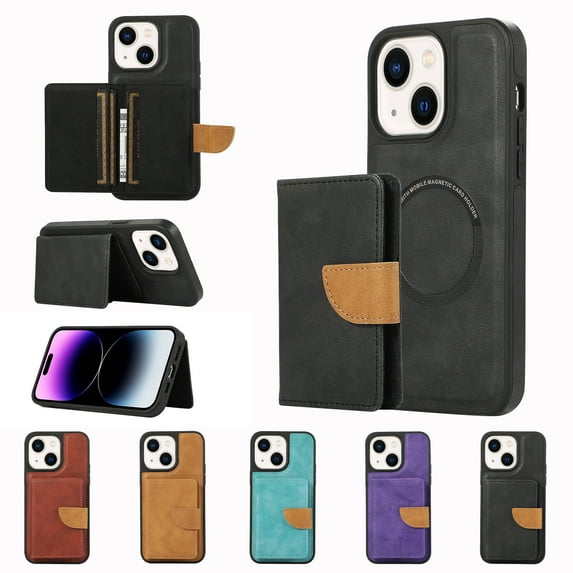 Allytech 2 in 1 Wallet Case for iPhone 14 Plus, Compatible with MagSafe, Retro PU Leather Kickstand Shockproof Anti-Fall Slim Case with Detachable Magnetic Cards Holder for iPhone 14 Plus, Black