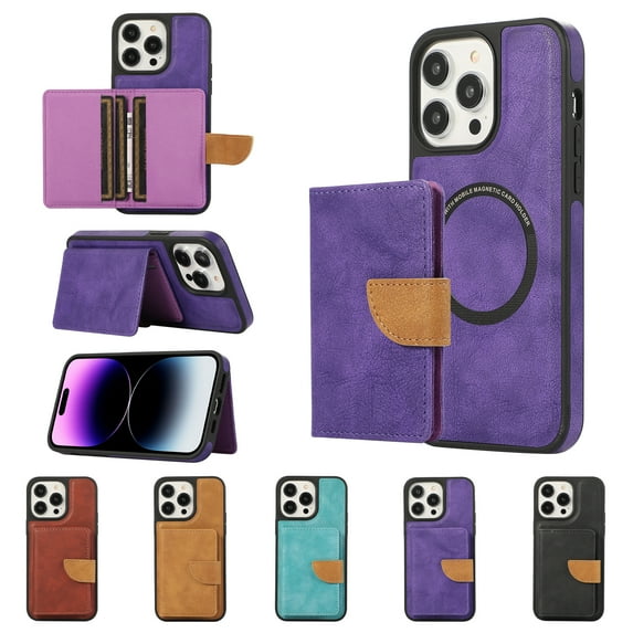 Allytech 2 in 1 Wallet Case for iPhone 14 Pro Max, Compatible with MagSafe, Retro PU Leather Kickstand Shockproof Anti-Fall Case with Detachable Magnetic Cards Holder for iPhone 14 Pro Max, Purple