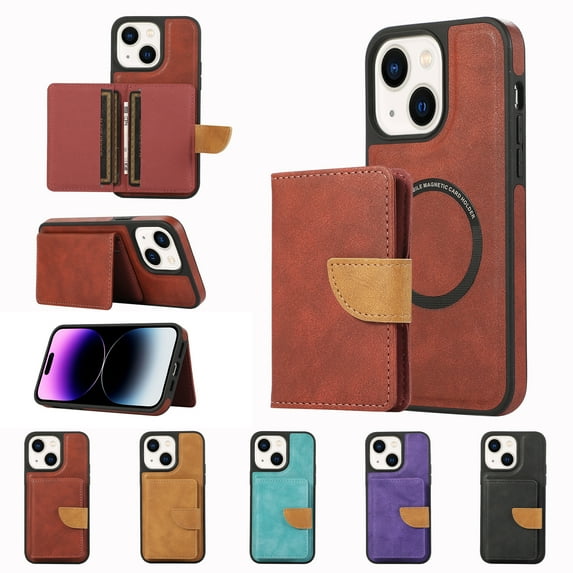 Allytech 2 in 1 Wallet Case for iPhone 15, Compatible with MagSafe, Retro PU Leather Kickstand Shockproof Anti-Fall Slim Case with Detachable Magnetic Cards Holder for iPhone 15, Winered