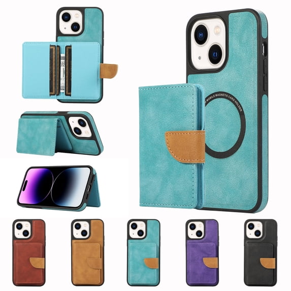 Allytech 2 in 1 Wallet Case for iPhone 15 Plus, Compatible with MagSafe, Retro PU Leather Kickstand Shockproof Anti-Fall Slim Case with Detachable Magnetic Cards Holder for iPhone 15 Plus, Green