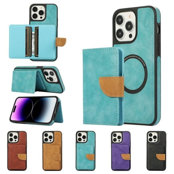 Allytech 2 in 1 Wallet Case for iPhone 15 Pro, Compatible with MagSafe, Retro PU Leather Kickstand Shockproof Anti-Fall Slim Case with Detachable Magnetic Cards Holder for iPhone 15 Pro, Green