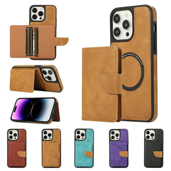 Allytech 2 in 1 Wallet Case for iPhone 15 Pro Max, Compatible with MagSafe, Retro PU Leather Kickstand Shockproof Anti-Fall Case with Detachable Magnetic Cards Holder for iPhone 15 Pro Max, Brown