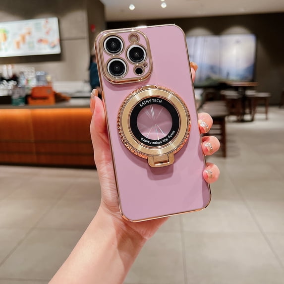 Allytech 360° Rotatable Kickstand Case for iPhone 11 - Compatible with MagSafe - Full Camera Protection - Slim & Lightweight Luxury Plating Shockproof Soft TPU Phone Case, Lightpurple