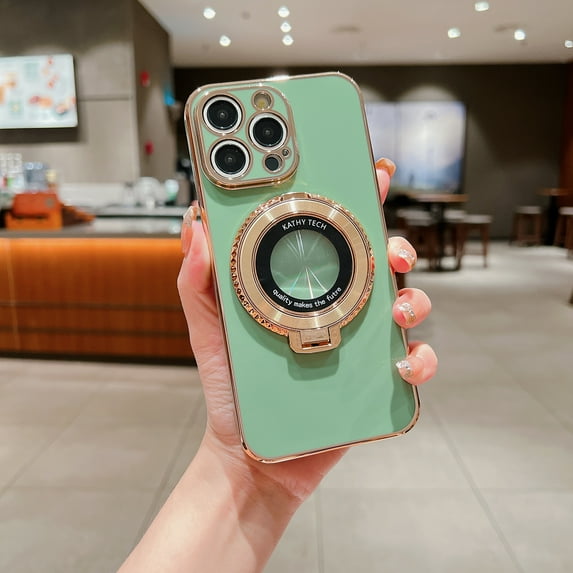 Allytech 360° Rotatable Kickstand Case for iPhone 12 - Compatible with MagSafe - Full Camera Protection - Slim & Lightweight Luxury Plating Shockproof Soft TPU Phone Case, Green