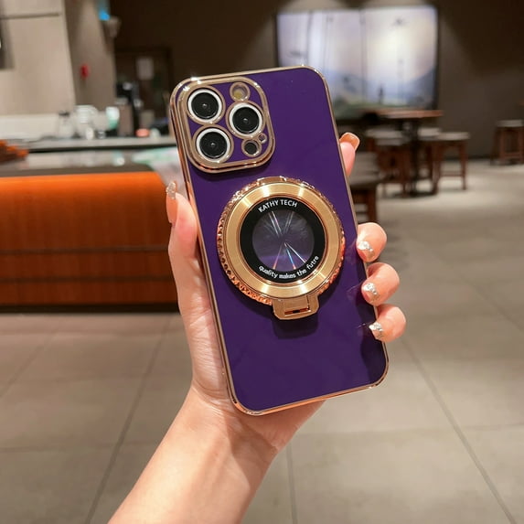 Allytech 360° Rotatable Kickstand Case for iPhone 14 Pro - Compatible with MagSafe - Full Camera Protection - Slim & Lightweight Luxury Plating Shockproof Soft TPU Phone Case, Darkpurple