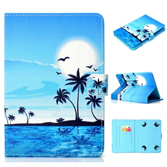 Allytech 7 Inch Universal Tablet Wallet Case for Samsung Galaxy Tab E Lite 7.0/ Amazon kindle fire 7.0 2015 2017/ Kindle Oasis E-reader/ Google and More 6.5"-7.5" inch Tablet, Blue Beach