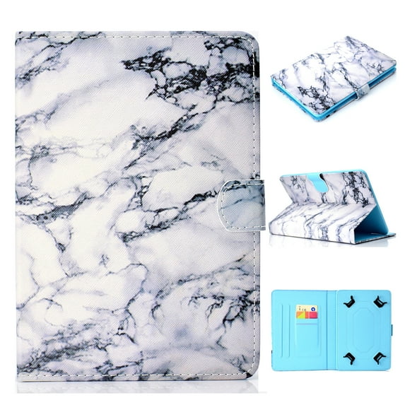 Allytech 7 Inch Universal Tablet Wallet Case for Samsung Galaxy Tab E Lite 7.0/ Amazon kindle fire 7.0 2015 2017/ Kindle Oasis E-reader/ Google and More 6.5"-7.5" inch Tablet, White Marble