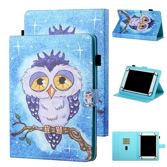 Allytech 8-8.5 Inch Display Universal Case - Slim Leather Wallet Flip Stand Cover for Samsung Tab 8.0 8.4 Inch T395/T307,Lenovo/Dragon Touch/ASUS/Android Tablet 8 Inch, Cute Owl