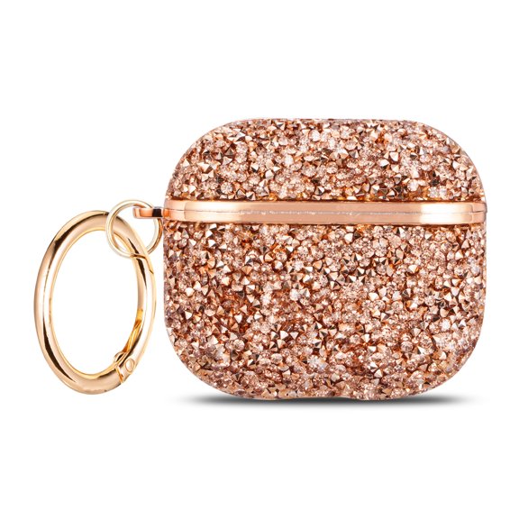 Allytech AirPods 3rd Gen Case with Glitter, Luxury Bling Sparkle Rhinestone Protective Shockproof Dustproof Keychain Apple Bluetooth Container Skin Cover for Apple Airpods 3 2021 Released, Rosegold