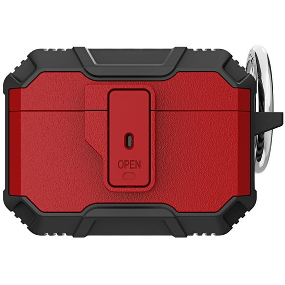 Allytech AirPods Case Designed for Airpods Pro, Secure Lock Clip Full-Body Hard Shell Rugged Protective Case with Carabiner For Apple Airpods Pro,Red+Black