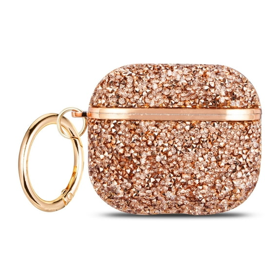 Allytech AirPods Pro Case with Glitter, Luxury Bling Sparkle Rhinestone Protective Shockproof Dustproof Keychain Apple Bluetooth Container Skin Cover for Apple Airpods Pro, Rosegold