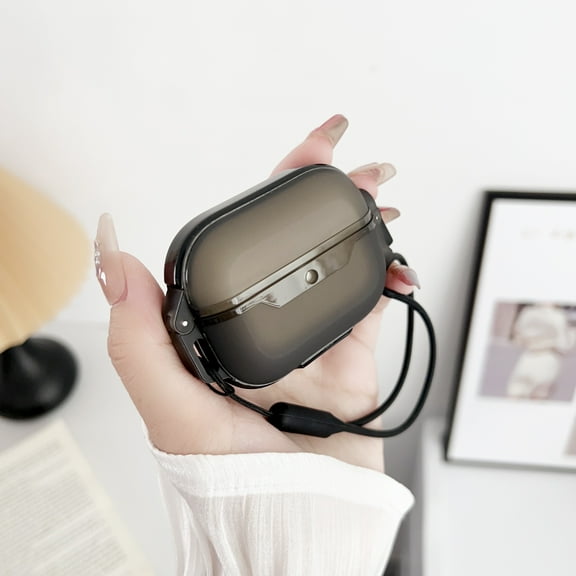 Allytech Airpods Pro 2nd Gen Case Cover with Strap, Translucent Protective Anti-Scratch Wireless Charging Case with Lanyard Skin Shell for Apple Airpods Pro 2022- Black