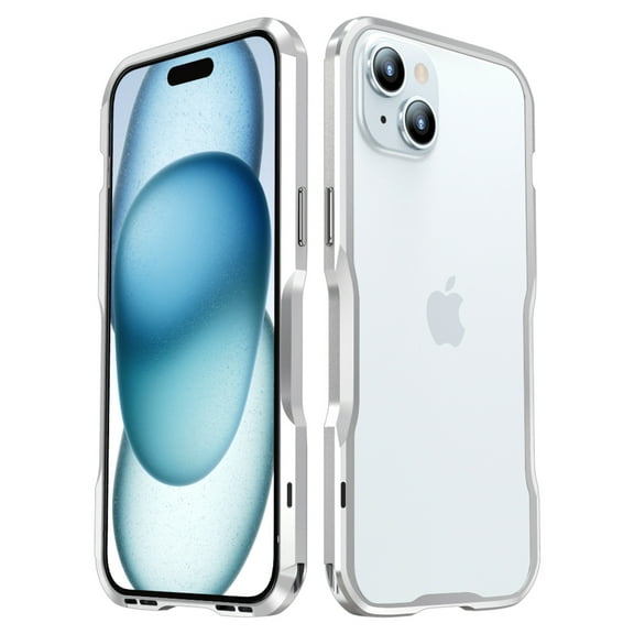 Allytech Aluminum Bumper Case for iPhone 15 Plus, No Back Design, Not Affect Signal, Fast Heat Dissipation, Metal Frame Bumper Slim Hard Full Drop Protection Accessories - Silver