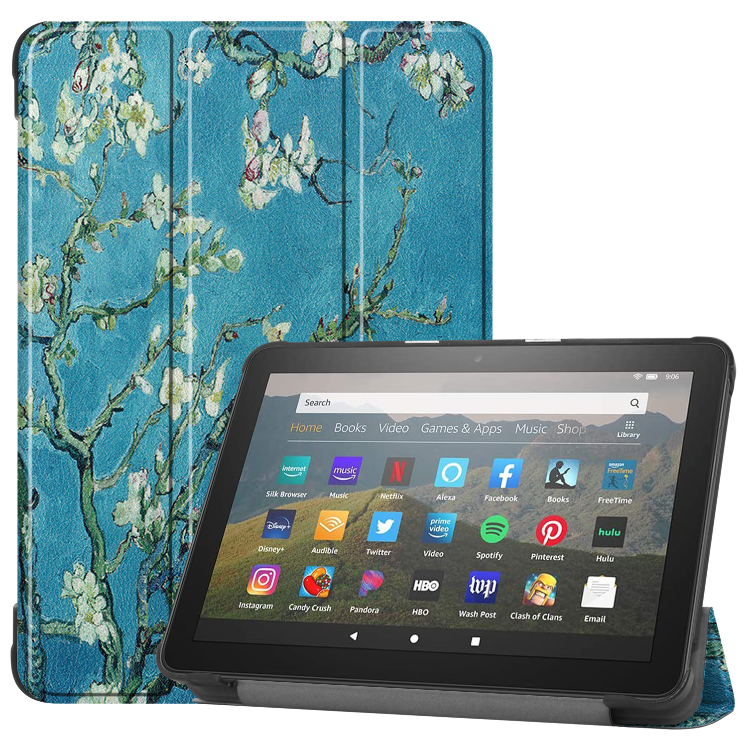 Allytech Amazon New Kindle Fire HD 8 Case (8-inch Display, 10th Generation, 2020 Released), Slim Trifold Stand Protective Auto Sleep Wake Case Cover for Amazon Kindle Fire HD 8 2020, Blossom - image 1 of 8
