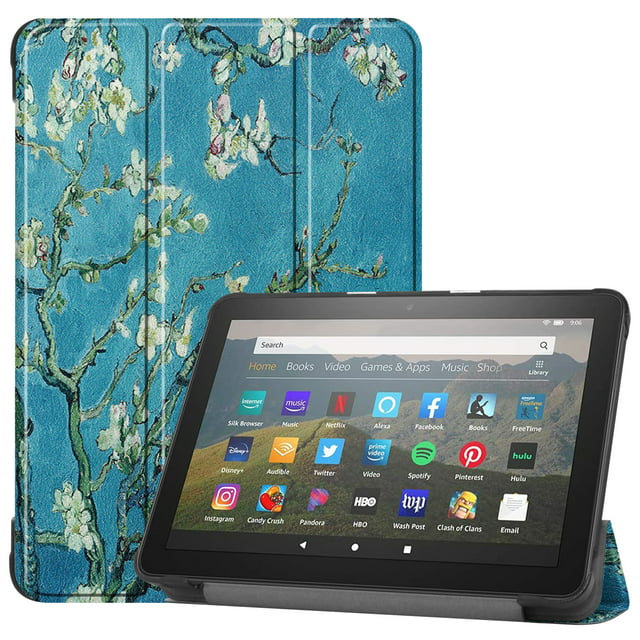 Allytech Amazon New Kindle Fire HD 8 Case (8-inch Display, 10th Generation, 2020 Released), Slim Trifold Stand Protective Auto Sleep Wake Case Cover for Amazon Kindle Fire HD 8 2020, Blossom